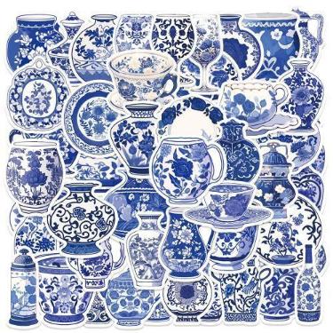 Imagem de Adesivos de porcelana azul e branca à prova d'água, 50 unidades - yiwe