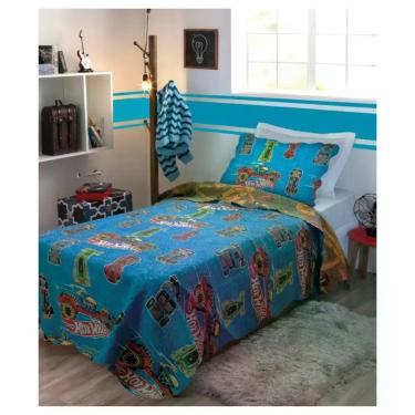 Imagem de Colcha Hot Wheels Mattel Ultrasonic Matelassada 160x240 Jolitex, Azul,