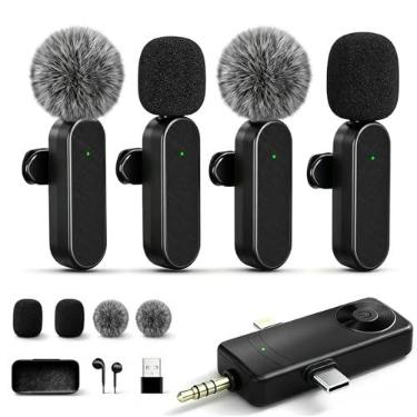 Imagem de Gicorino Microfones de lapela sem fio compatíveis com iPhone, telefone Android, câmera, computador, mini microfone profissional sem fio para gravação de vídeo, Vlog, YouTube, TikTok (4 microfones)