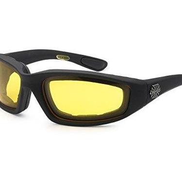 Imagem de Óculos de sol masculinos 5Zero1 Choppers Gangster com espuma de motociclista fosco acolchoado, Night Drive Yellow Lens, Medium