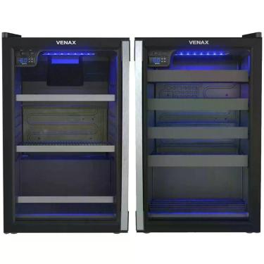 Imagem de Kit Cervejeira e Adega de Vinhos Piubella 100L LED Azul Porta Invertida Preto Fosco 220V Venax