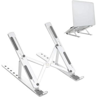 Imagem de Suporte para Notebook e Tablet Linha Premium em Alumínio Dobrável e Ergonômico Para Desktop Portátil Ajustável em 6 Ângulos com Altura Regulável Leve Apoio Universal - Com estojo para armazenagem