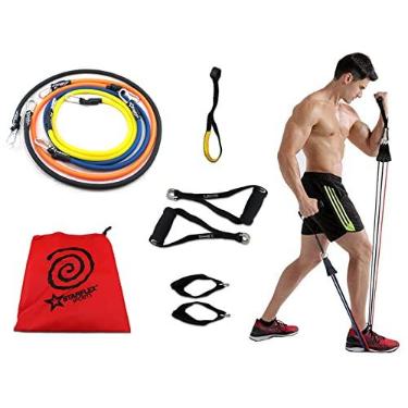 Imagem de Kit Elástico Extensor 10 Pçs Treinamento Funcional Exercícios Powertube