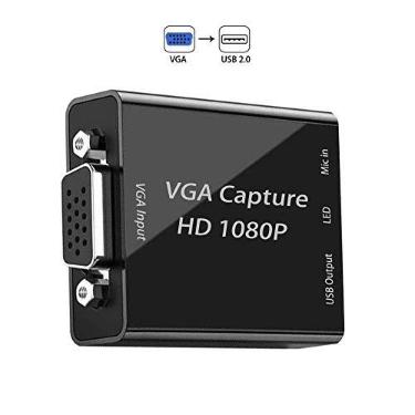 Imagem de Placa de captura VGA, dispositivo de captura VGA para USB com entrada de microfone, suporta vídeo Full HD 1080p para jogos, streaming, ensino, videoconferência, transmissão ao vivo