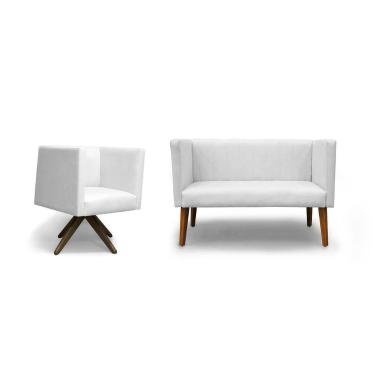 Imagem de Kit Namoradeira + Poltrona Decorativa Barcelona Base Giratória Suede B