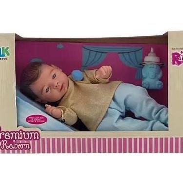 Imagem de Boneco Bebe Rebon Lindo Com Mamadeira Azul Para Brincar - Milk Brinque