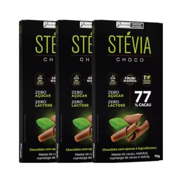 Imagem de Kit com 3 Unidades de Chocolate 77% Cacau Zero Acucar Zero Lactose de 70g cada - Stevia Choco