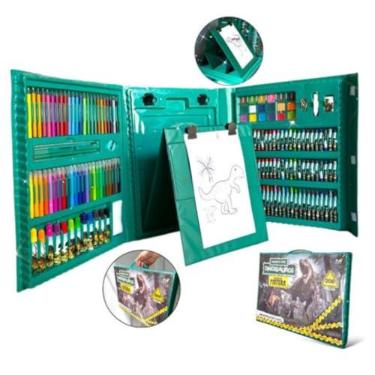 Imagem de Estojo de pintura 208 peças Dinossauro maleta escolar completa