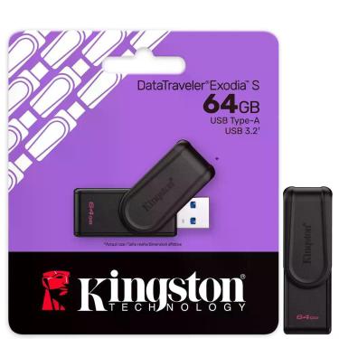 Imagem de Pendrive Usb 3.2 Gen 1 Datatraveler Exodia S 64GB DTXS-64GB com Tampa Giratória Kingston