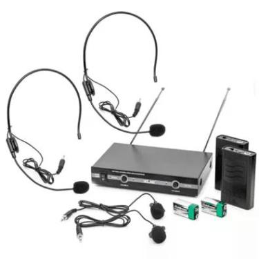 Imagem de Kit Microfone Vhf Sem Fio Auricular Cabeça Headset Lapela