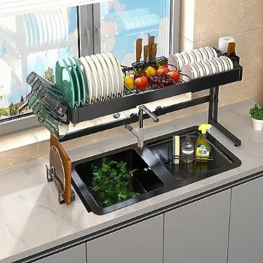 Imagem de Escorredor de pratos de cozinha - escorredor de pratos ajustável e econômico (62-90 cm, escorredor de pratos sobre a pia, prateleira multifuncional para secar louças, organizador de cozinha