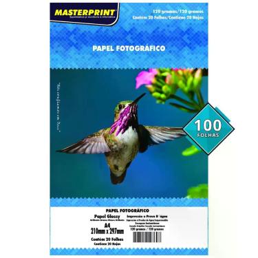 Imagem de Papel Fotográfico Glossy 120g A4 Branco Brilhante Masterprint com 100 