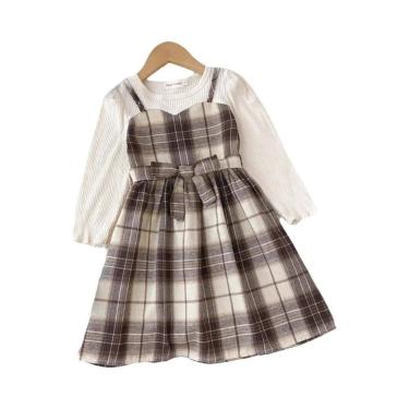 Imagem de Conjunto De Camisa De Manga Longa Com Estampa Xadrez Para Meninas, Com