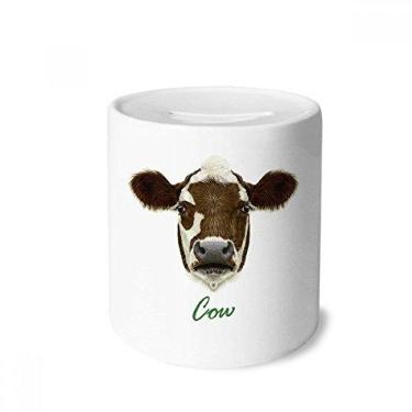 Imagem de DIYthinker Caixa de cerâmica marrom e branco para dinheiro de animal de vaca, porta-moedas de cerâmica presente de cofrinho