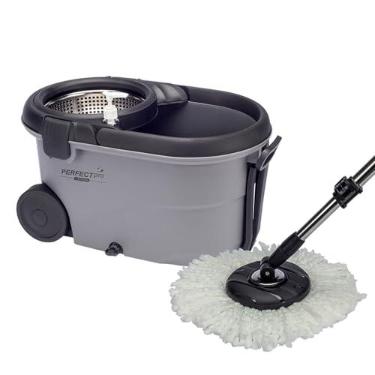 Imagem de Perfect Pro, Mop Giratório, Move, Mop com Angulação de Aço Inox, Para Qualquer Tipo de Piso, Centrífuga 360 com Cesto em Inox, Não Risca, Nem Solta Fiapos, Cinza