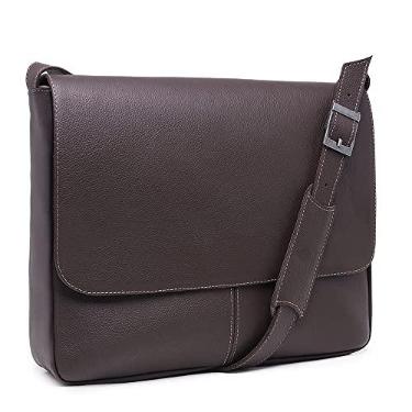 Imagem de Bolsa transversal masculina couro universitário notebook 15,6 pol. (marrom)