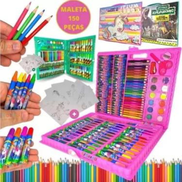Imagem de Maleta Infantil Pintura 150 Peças Estojo Escolar Rosa Menina - BLACK W