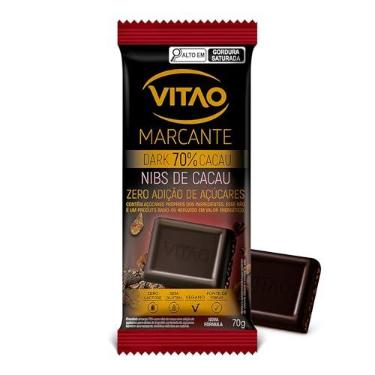 Imagem de Barra de Chocolate Vitão Dark, 70% Cacau, Nibs de Cacau, 70g | Zero Açúcar