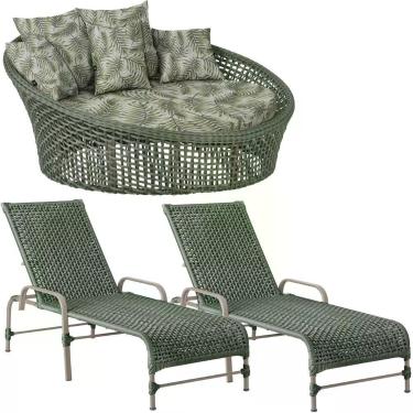 Imagem de Kit Chaise Hungria E Espreguiçadeiras Catar Trama Original Verde
