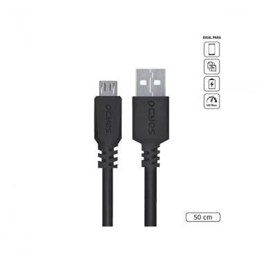 Imagem de Cabo Para Celular Smartphone Micro Usb Para Usb A 2.0 50 Cm Preto - Pmuap-05