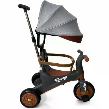 Imagem de Triciclo Infantil Vintage Cinza Empurrador Retrô Capota Retrátil Assen