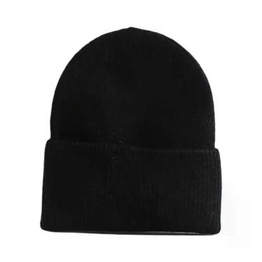 Imagem de Gorro Feminino Azul De Lã Cashmere E Pele De Coelho Angorá, Quente E M