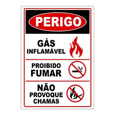 Imagem de Adesivo Placa Perigo Gás Inflamável Proibido Fumar Não Provoque Chamas Vermelho