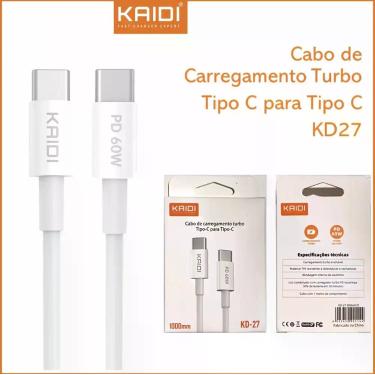 Imagem de Cabo Usb Turbo Tipo C X Tipo C Carregamento Rápido 3a 60w KD-27 Branco
