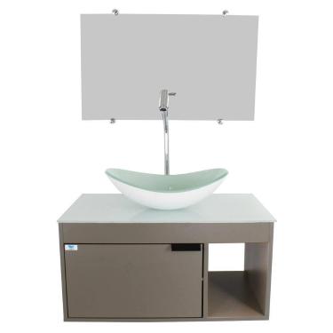 Imagem de Gabinete Armário Banheiro 60cm Cuba Oval Branca com Espelho - Cubas e 