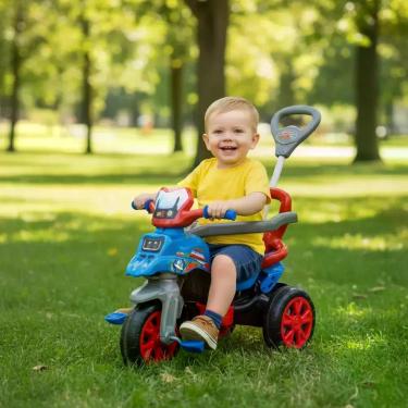 Imagem de Triciclo Infantil Moto com Pedal e Haste Empurradora Brinquedo para Cr