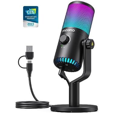 Imagem de MAONO Microfone USB para jogos com software, microfone RGB programável de metal para gravação, transmissão, podcast, PS5, PS4, PC, computador, DM30 RGB