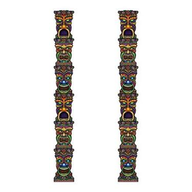 Imagem de Beistle 2 peças de papel cartolina durável articulado tiki totem pastão cortado decorações de parede para festa Luau, 18 cm, multicolorido