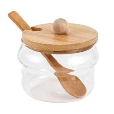 Imagem de Açucareiro Porta Temperos De Vidro Com Colher e Tampa De Bambu 230ml -