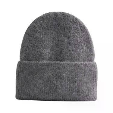 Imagem de Gorro Feminino Azul De Lã Cashmere E Pele De Coelho Angorá, Quente E M