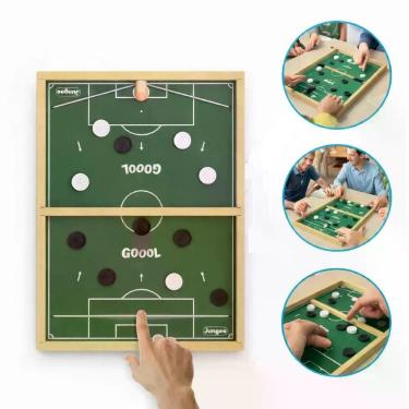 Imagem de Jogo de Mesa Gol a Gol Junges Futebol de Botão com Elástico MDF Resistente Azul Yeet 40CM 12 Peças