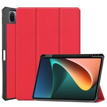 Imagem de Zrengp Capa para tablet inteligente Xiaomi Pad 5/5 Pro/5 Pro 5G 27.9 cm (versão 2021), capa de couro leve com suporte para caneta stylus para Xiao Mi Pad 5/5 Pro/5 Pro 5G 11 polegadas (TPU-vermelho)