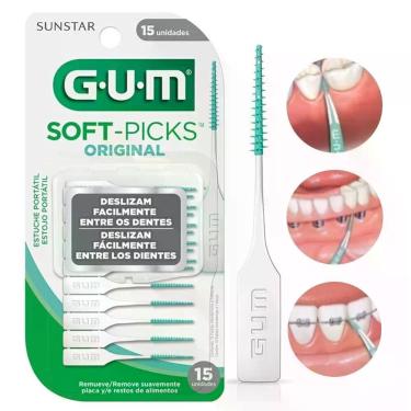 Imagem de Palito Interdental Escova para Aparelho Gum Soft Picks para Higiene Dental com Estojo Branco 15 Unidades