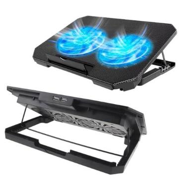 Imagem de Suporte Notebook Com 2 Cooler Ventoinhas Base Mesa Led Refrigerada Ventilação Silenciosa.