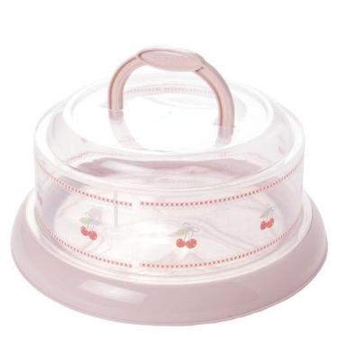 Imagem de Queijeira com alça e rosca decorada rosa Plasutil ref.5755