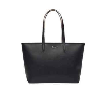 Imagem de Lacoste Bolsa feminina Anna com zíper, Noir Krema, 5.51 inches (W) x 13.58 inches (L) x 11.42 inches (H)