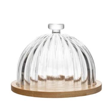 Imagem de Queijeira com Base de Bambu Striata 16,5cm x 13 Vidro - Lyor