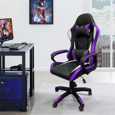 Imagem de Cadeira de jogos com encosto alto, apoios de braços fixos em quatro pontos, altura ajustável (Roxo)