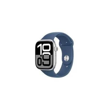 Imagem de Apple Watch Series 10 GPS + Cellular, Caixa Prateada de Alumínio de 46 mm, Pulseira Esportiva Denim, Tamanho M/G - MWY13AM/A