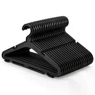 Imagem de Kit 20 Cabides Pretos Plástico PP Reforçado Multiuso para Guarda Roupa Polipropileno (PP) CPRM3TJ