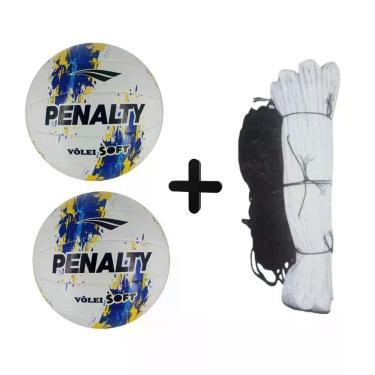 Imagem de Kit 2 Bolas de Vôlei Penalty Soft com Rede Master Seda 5m Faixa Sintética Azul e Preto ÚNICO