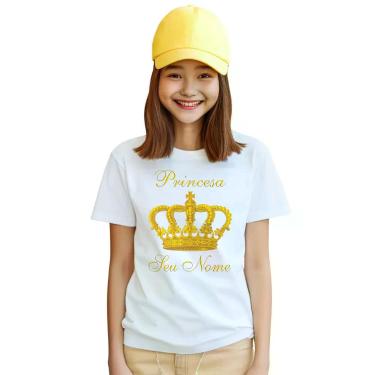Imagem de Camiseta Coroa Dourada Princesa Camisa Personalizada Blusa Infantil e 