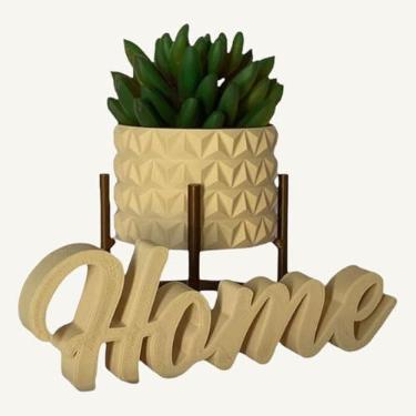Imagem de Vaso Textura Diamante Palavra Home Decoração Interiores Escritório Cozinha Suculentas e Cactus(Bege)