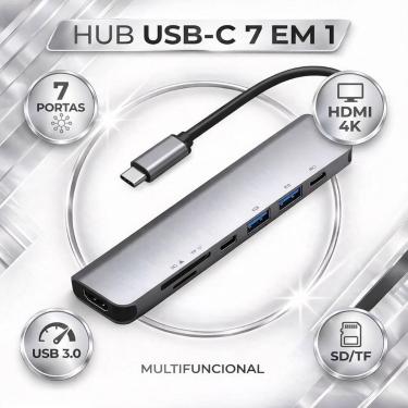 Imagem de Hub USB-C 7 em 1 com HDMI 4K e PD 100W  Alta Performance - Cabo Adapta