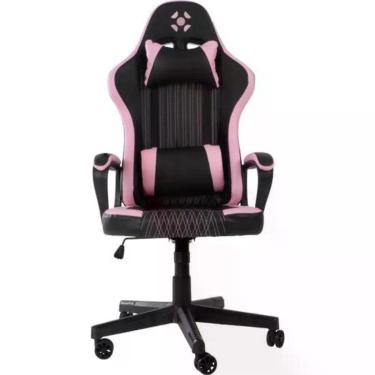 Imagem de Cadeira Gamer Vickers Fortrek com Revestimento Sintético, Balanço Relaxante e Almofadas Cervical e Lombar Preto, Rosa