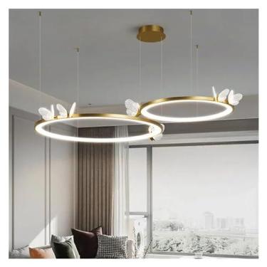 Imagem de Lustre borboleta LED Lustre de luxo sala de jantar quarto salão dourado loft decoração romântica iluminação pendente interna, lâmpada (cor: D)